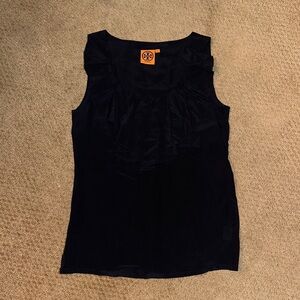 Tory Burch Navy Blue 100% Silk Ruffle Blouse